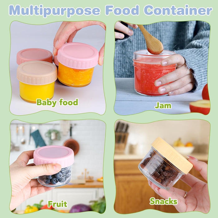 RowinsyDD 16 Pack Glass Baby Food Storage Containers, 4 oz Leakproof Baby Food Jars with Lids, Small Glass Food Containers for Infant Baby, Freezer & Microwave Safe, BPA Free