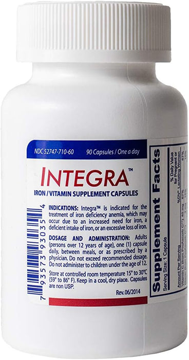 Integra (90)- Iron Supplement-Vitamin C- Ferrous Fumarate & Polysaccharide Iron Complex