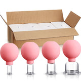 4 Pieces Glass Cupping Set Glass Silicone Cupping Cups Massage Vacuum Suction Cupping Cups for Body Face Leg Arm Back Shoulder Muscle and Joint Pain (Pink)