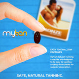 MyTan Bronze Tanning Pills | 100 Softgels | Sunless Tan Supplement | With Astaxanthin Lutein Lycopene And More | Over 7-Week Supply