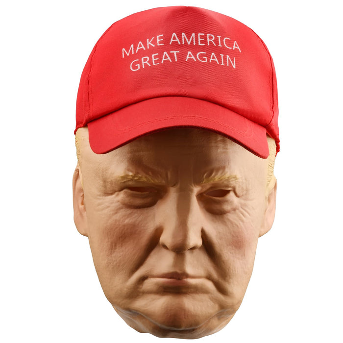 KESOCORAY Donald Trump Mask with Attached Cloth Hat | Premium Latex Face Breathable Fabric | Perfect for Cosplay Parties