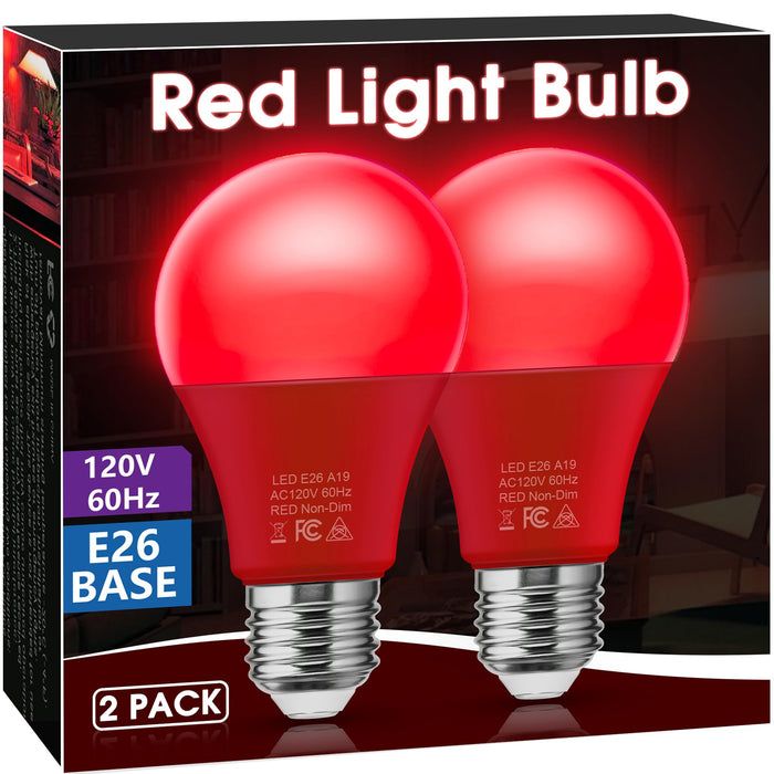 Red Light Bulbs [2 Pack] A19 LED Red Light Bulbs Indoor/Outdoor, Christmas Light Bulbs 9W (60W Equivalent) E26 Base 720LM Porch Light Bulbs, LED Light Bulb for Halloween Christmas Light Bulbs