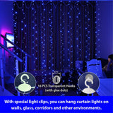 HXWEIYE 300LED Blue Fairy Curtain Lights with Remote 8 Modes Timer for Bedroom, 9.8x9.8Ft USB Plug in Christmas Fairy Hanging String Lights for Outdoor, Weddings, Party, Garden, Wall, Decorations