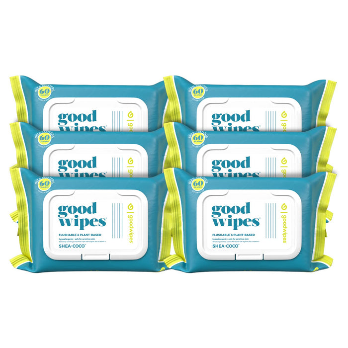 Goodwipes Flushable Butt Wipes Made with Vitamin E & Aloe – Soft & Gentle Wet Wipe Dispenser for Home Use, Septic & Sewer Safe – Largest Adult Toilet Wipes – Shea Coco, 360 count (6 packs)