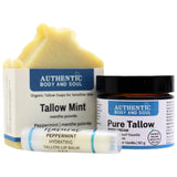 Rare Certified Beef Tallow Skincare Gift Box - 3-Piece with Box - Great for Body, Except Face. For Women and Men by Authentic Body And Soul (Tallow Peppermint Starter Kit)