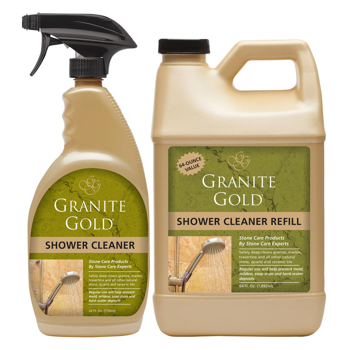 Granite Gold Shower Cleaner Spray For for Quartz, Granite, Marble, Ceramic, and Other Stone Tub Surfaces, 64 Fl Oz & 24 Fl Oz