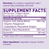 NAOMI Organic Trans Resveratrol Supplement 250mg with Quercetin, Muscadine Grapes, Antioxidant Support, High Absorption, 60 Veggie Capsules