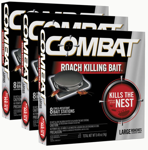 Combat Roach Killing Bait for Large Roaches, Kills The Nest, Child Resistant, for Waterbugs and Cockroaches and More, 8 Count (Pack of 3)