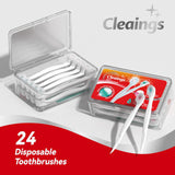 cleaings® Mini Brushes-Disposable Toothbrushes with Toothpaste and Pick for Work or Travel, 24 Count (Mint Flavor（Pack of 5）)