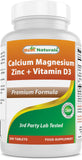 Best Naturals Calcium Magnesium Zinc with Vitamin D3, 300 Tablets - Calcium 1000 mg, Magnesium 400 mg, Zinc 25 mg & D3 600 IU per Serving (3 Tablets)