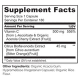 NATURELO Vitamin C with Organic Acerola Cherry Extract and Citrus Bioflavonoids - Vegan Supplement - Immune Support - 500 mg VIT C per Cap - Non-GMO - 180 Capsules