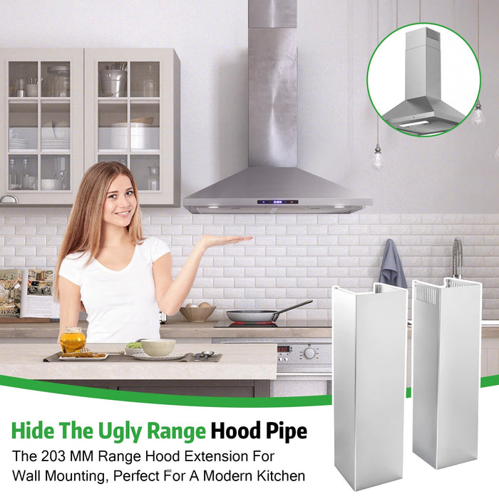 31.5" x 8" x 6.7" Range Hood Chimney Extension, Adjustable Chimney 31.5-63 IN, 203MM Width Stainless Steel Range Hood Chimney Extension, Extend Ventilation Reach, Universal Fit For Most Kitchens