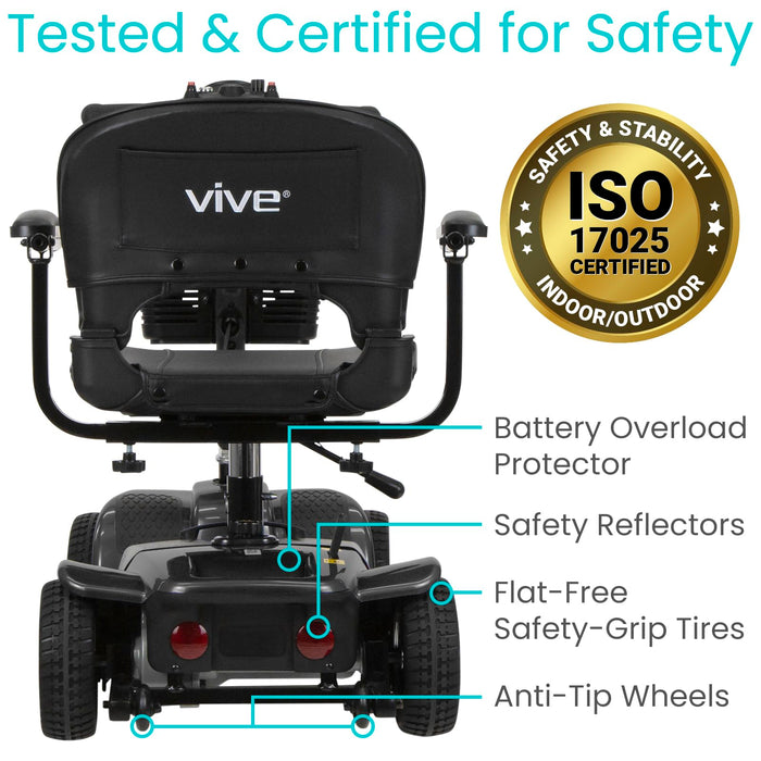 Vive 4 Wheel Mobility Scooter - Electric Powered Wheelchair Device - Compact Heavy Duty Mobile for Travel, Adults, Elderly - Long Range Power Extended Battery with Charger and Basket Included