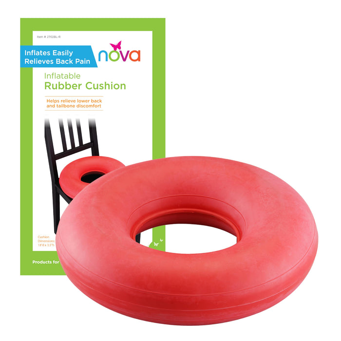 NOVA Inflatable Donut Cushion, Easy to Inflate and Deflate Seat Cushion, Durable Rubber and Easy to Clean,Red 18 Inch (Pack of 1)