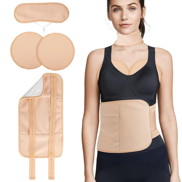 4Pack Castor Oil Pack for Chest, Neck and Abdomen, Reusable Compress Castor Oil Pack Wrap for Abdomen with Adjustable Elastic Strap Flannel Cotton Machine Washable Anti Oil Leak(Khaki)