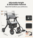 VOCIC Rollator-Walkers-for-Seniors-with-Seat, Walker Wheelchair Combo, Transport-Wheelchair-Lightweight-Foldable, Adult Walkers All Terrain, 2 in 1 Rolling Walker Chair with Brakes & Pouch-2024 New