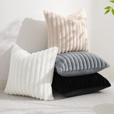 decorUhome Christmas Faux Fur Throw Pillow Covers 18x18 Set of 2, Decorative Soft Plush Striped Couch Pillow Covers with Velvet Back for Sofa, Bed, Living Room, White