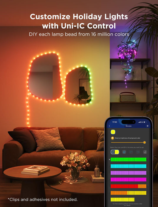 Govee String Lights 66ft, Smart RGBIC Christmas String Lights App-Controlled, 99+ Preset Scene Modes, IP65 Waterproof, Sync with Music, Works with Alexa, Rope Light for Summer Holiday Party Decor