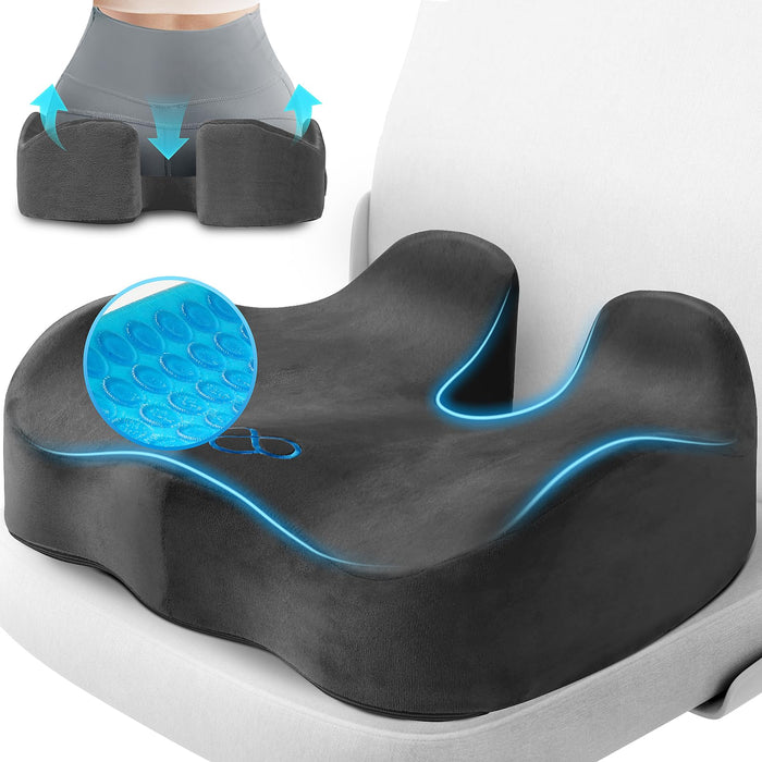 CushyOasis Seat Cushion, Chair Cushions, Office Chair Cushions, Anti-Slip Bottom & Removable Cover Tailbone Pain Relief Cushion, Memory Foam Seat Cushion, 5.28 in Thick (Grey)