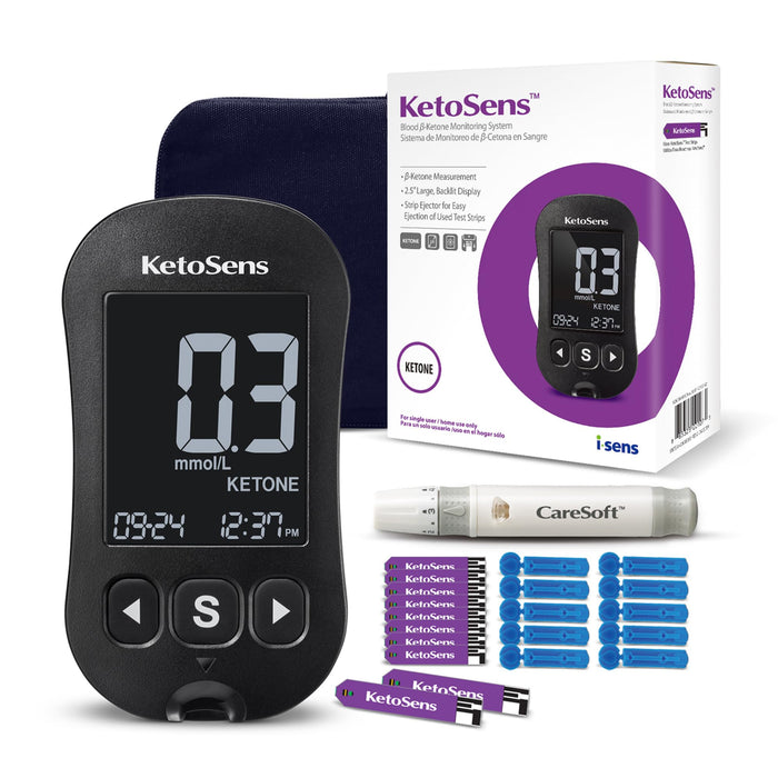 KetoSens Blood Ketone Monitoring Starter Kit: Ideal for Keto Diet with App. Includes 1 Meter, 10 Ketone Test Strips, 10 Lancets (30G), 1 Lancing Device & 1 Case