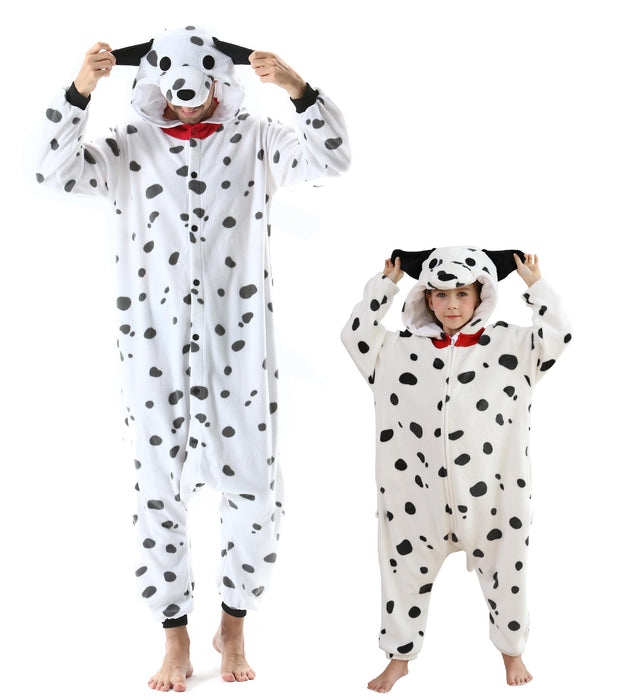 DELEY Unisex One Piece Animal Kids Dalmatian Onesie, Animal Pajamas Halloween Cosplay Costume for Women and Mens Parent-Child Sleepwear