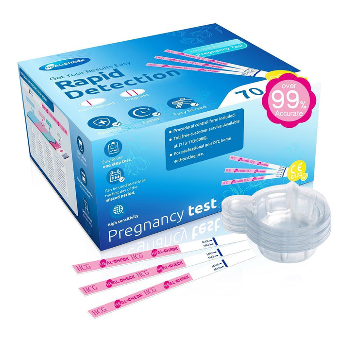 Pregnancy Tests with Urine Cups, Over 99% Accurate, HEAL-CHECK Bulk HCG Test Strips for Home Early Detection, Individually Sealed Wrap, Extra Wide 5mm Pregnancy Test Kits, FSA or HSA Eligible,70 Count