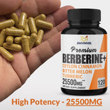 Berberine 𝟏𝟓𝟎𝟎𝟎𝐦𝐠 Ceylon Cinnamon 𝟏𝟎𝟎𝟎𝐦𝐠 Turmeric 𝟒𝟓𝟎𝟎𝐦𝐠 Green Tea 𝟐𝟎𝟎𝟎𝐦𝐠 Bitter Melon 3000mg - 𝟑𝟎:𝟏 𝐄𝐱𝐭𝐫𝐚𝐜𝐭 Berberine Supplement for Immune Support - 120 Capsules