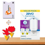 Zevo [Refill + Device] Flying Insect Trap Fly Trap, Flying Insects Fruit Flies Gnats House + Sticky Fruit Trap & (1) Card Protector Venancio’sSticker (2 Devices + 2 Refills)