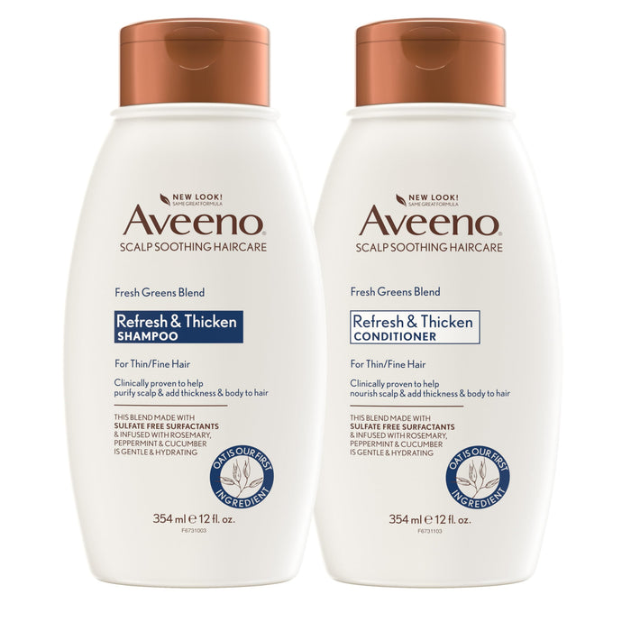 Aveeno Fresh Greens Shampoo + Conditioner with Rosemary, Peppermint & Cucumber to Thicken & Nourish, Clarifying & Volumizing Shampoo for Thin or Fine Hair, Paraben-Free, 12 Fl Oz