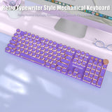 TISHLED Typewriter Style Mechanical Gaming Keyboard White LED Backlit 104-Key NKRO Pink Switches Retro Round Keycaps Golden Ring Volume Knob Metal Panel Wired USB-C Detachable Cable, Purple