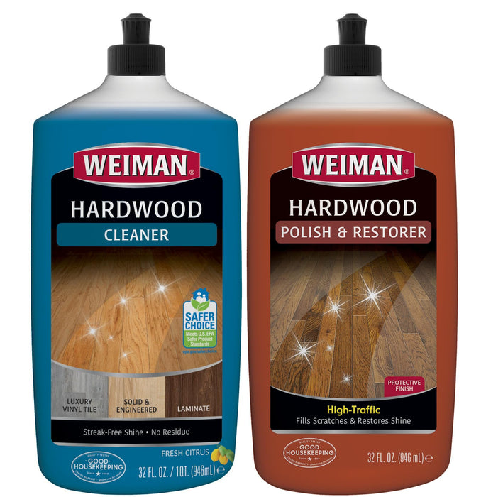 WELMAN Hardwood Floor Cleaner and Polish Restorer Combo - 2 Pack - High-Traffic Hardwood Floor, Natural Shine, Removes Scratches, Leaves Protective Layer