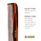 Kent 9T Tortoiseshell Fine Tooth and Wide Tooth Comb Detangler Hair Combs - Large Handmade and Saw-Cut Dressing Comb - Wet Hair Comb for Women and Durable Grooming Comb for Men Made in England