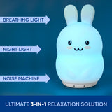 Mindfulness 'Breathing Bunny' | 4-7-8 Guided Visual Meditation Breathing | 3 in 1 Device with Night Light & Noise Machine for ADHD Anxiety Stress Relief Sleep - Gift for Kids Adult Women Men (Bunny)