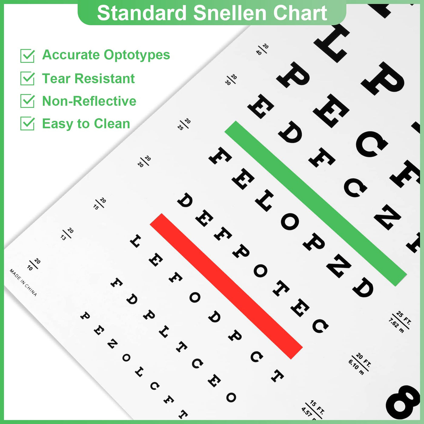 Snellen Eye Chart, Eye Charts for Eye Exams 20 Feet 22×11 Inches, Low