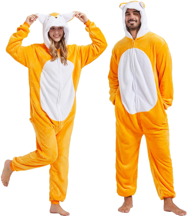 QUCH Adult Onesie Costume-Unisex Animal Onesies for Adults Halloween Costume, Halloween Onesie Adult Onesie Pajamas for Women Fox XL