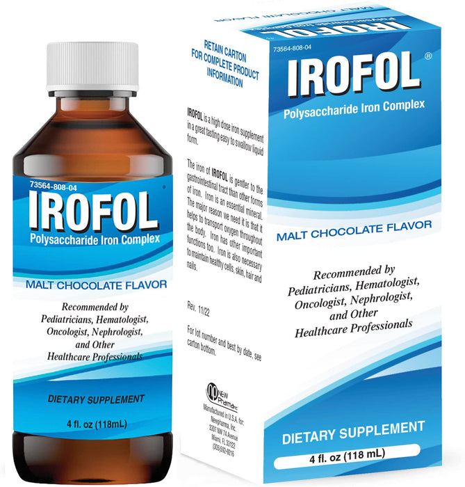 IROFOL High Potency Liquid Iron Dietary Supplement | Iron for Kids and Adults | Iron Supplement for Women and Men | Malt Chocolate Flavor | 4 fl oz (118 mL) | 100mg Polysaccharide Iron Complex for Anemia Iron Deficiency and Energy Support | Sugar Free Alc