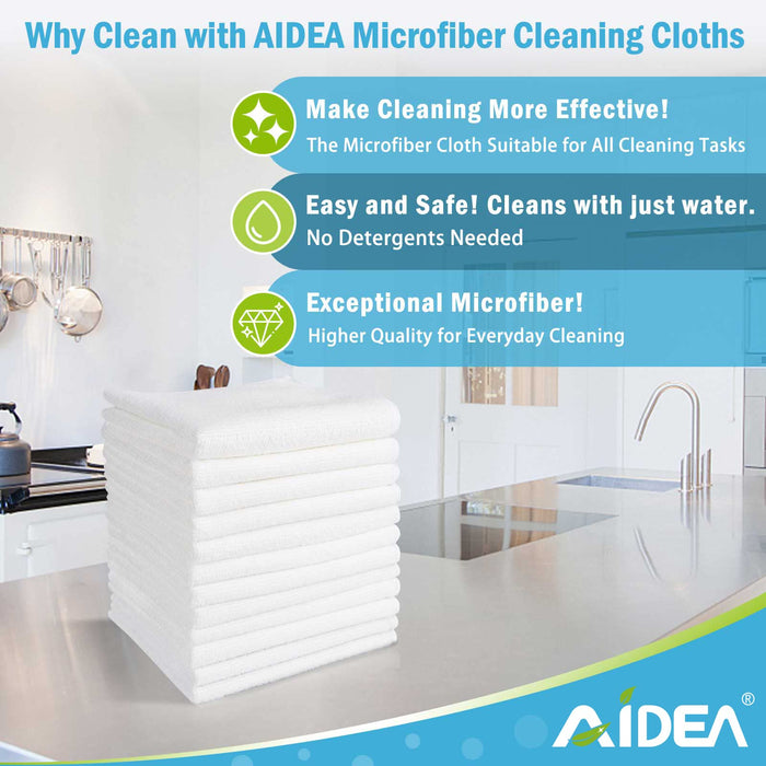 AIDEA Microfiber Cleaning Cloths White-50PK, Absorbent Cleaning Rags, Lint-Free Rags, Kitchen Towels Dusting Cloth, Bar Rags for Cleaning, Cleaning Towels Wash Cloth, Dish Towels White-11.5"x 11.5"