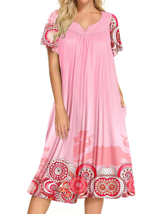 House Dresses for Elderly Womens Batas De Casa De Algodon para Anciana Lounge Dresses(Pink,S)