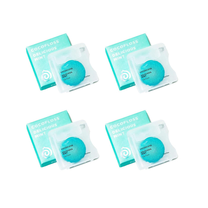 Cocofloss Woven Dental Floss, Dentist-Designed Oral Care, Mint, Waxed, Expanding, Vegan, Kid-Friendly String Floss with Coconut Oil, 4 Spools (33 yd each)