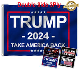 Oligei Trump 2024 Flag, 3 x 5 Feet Trump Flag Take American Back with 4 Pcs Trump 2024 Sticker, Polyester Fiber Trump Desantis 2024 Flag, 3 Ply Double Sided Trump 2024 Flag