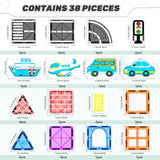 Magnetic Tiles - Road Set With Car Toys, STEM Magnet Building Blocks for Toddler Toys, Magnetic Blocks Expansion Pack, Construction Toys for Kids Ages 3+, Christmas Birthday Gifts for Boys & Girls