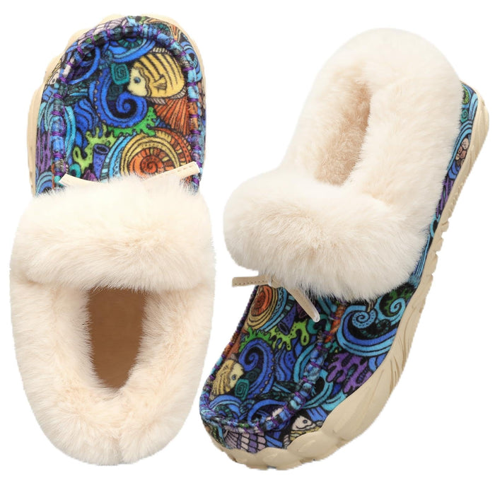 BARERUN Womens Winter Snow Boots Moccasins Women Warm House Womens Indoor Outdoor Slippers Non-slip Slippers for Elderly Women Black Women Shoes Size 7