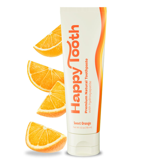 Happy Tooth Natural Hydroxyapatite Toothpaste - Fluoride Free, SLS Free - Whitening for Sensitive Teeth - Natural Ingredients - Dentist Formulated & Recommended - Adults & Kids - Sweet Orange 4 oz