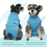 FUAMEY Recovery Suit for Dogs After Surgery,Soft Breathable Dog Bodysuit E-Collar & Cone Alternative Surgical Suit,Male Female Dog Neuter Spay Suits Anti Licking Wounds Onesie Navy Blue Strips L