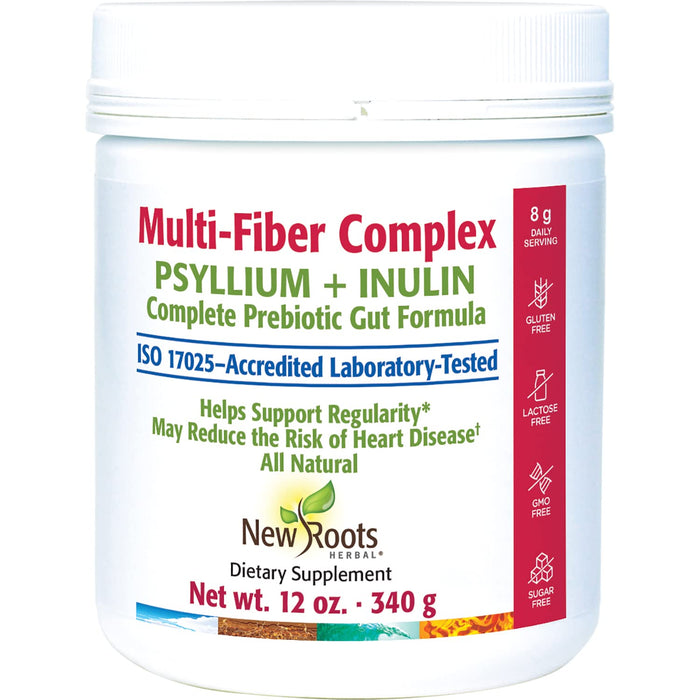 New Roots Herbal Multi-Fiber Complex Powder Unflavored 12 oz (340 g) | Psyllium Husk & Inulin Chicory Root Prebiotic | Soluble and Insoluble Fiber Supplements Powder for Womens Mens Digestive Health