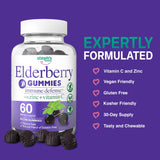 Elderberry Gummies with Vitamin C and Zinc - Immune Booster Elderberry Gummies For Adults and Kids - Vegan Natural Ingredients Defense Multivitamins with Antioxidant Support (120 Gummies)