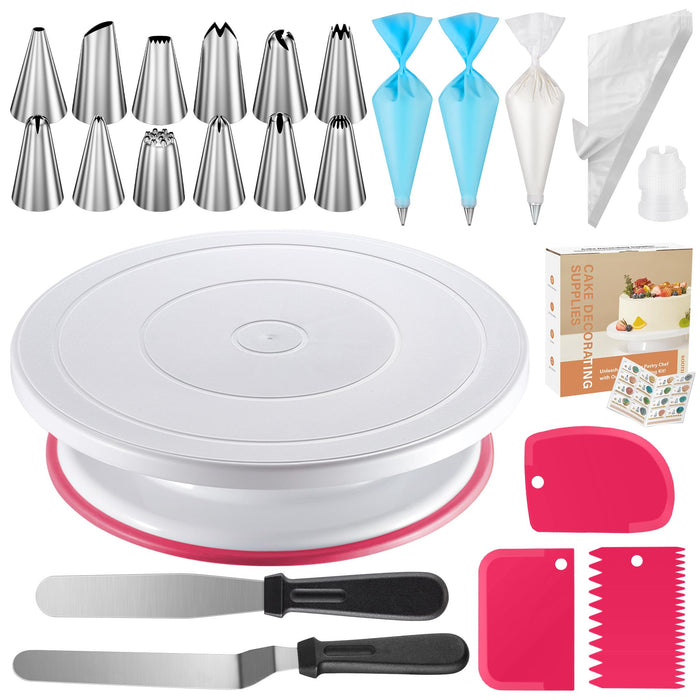 Kootek 71PCs Cake Decorating Kit, Baking Supplies Tools - Includes Cake Stand Turntable, 12 Icing Piping Tips, 2 Frosting Spatulas, 3 Scrapers, 50+2 Piping Bags, Coupler, Video Tutorial, Booklet