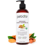 PURA D'OR 16 Oz ORGANIC Sweet Almond Oil - 100% Pure & Natural USDA Certified Cold Pressed Carrier Oil For DIY Beauty - Non-Greasy, Unscented, Hexane Free Moisturizer & Massage Oil - For Hair & Skin
