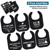 6 Pcs Adult Bibs for Women Men Funny Adult Bibs Washable Waterproof Clothing Protectors Plastic Bibs for Adults Elderly Eating Feeding Funny Gifts Black and White