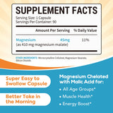 Surebounty Magnesium Malate, 410 mg Magnesium Malate (45 mg Elemental Magnesium), Morning MAG Regimen, Energy & Muscle, for Children, Teenagers, and Adults, No Oxide, 90 Easy to Swallow Capsules